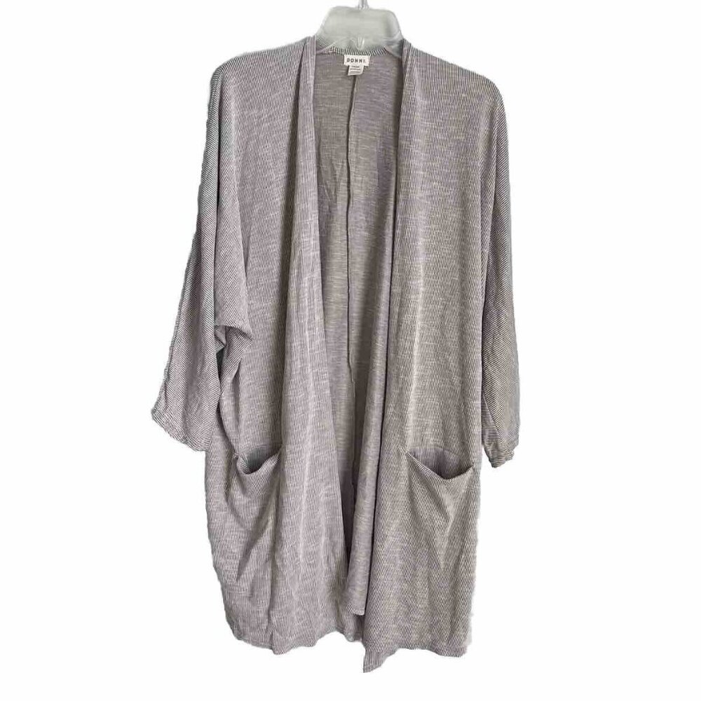 DONNI. Gray Ribbed Dolman Sleeve Open Front Lagenlook Cardigan